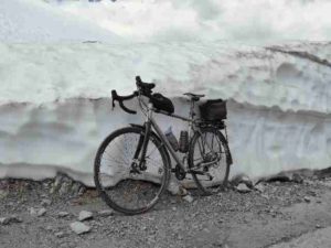 Racing bike against snow